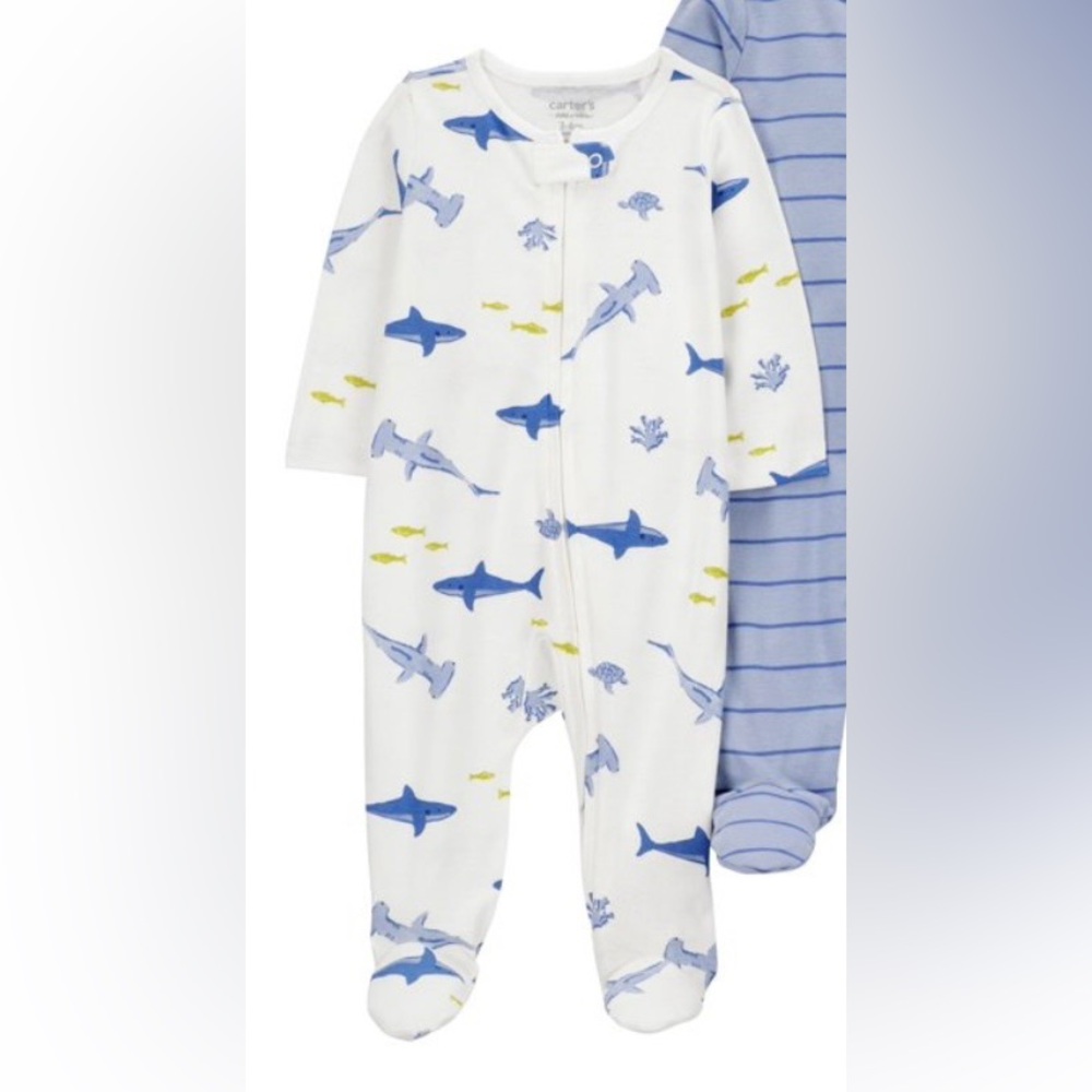 White, Yellow, & Blue Shark Print Carter’s Newborn Sleep ‘n Play 🦈 💛🩵